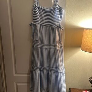 Elegant Blue and White Striped Maxi Dress